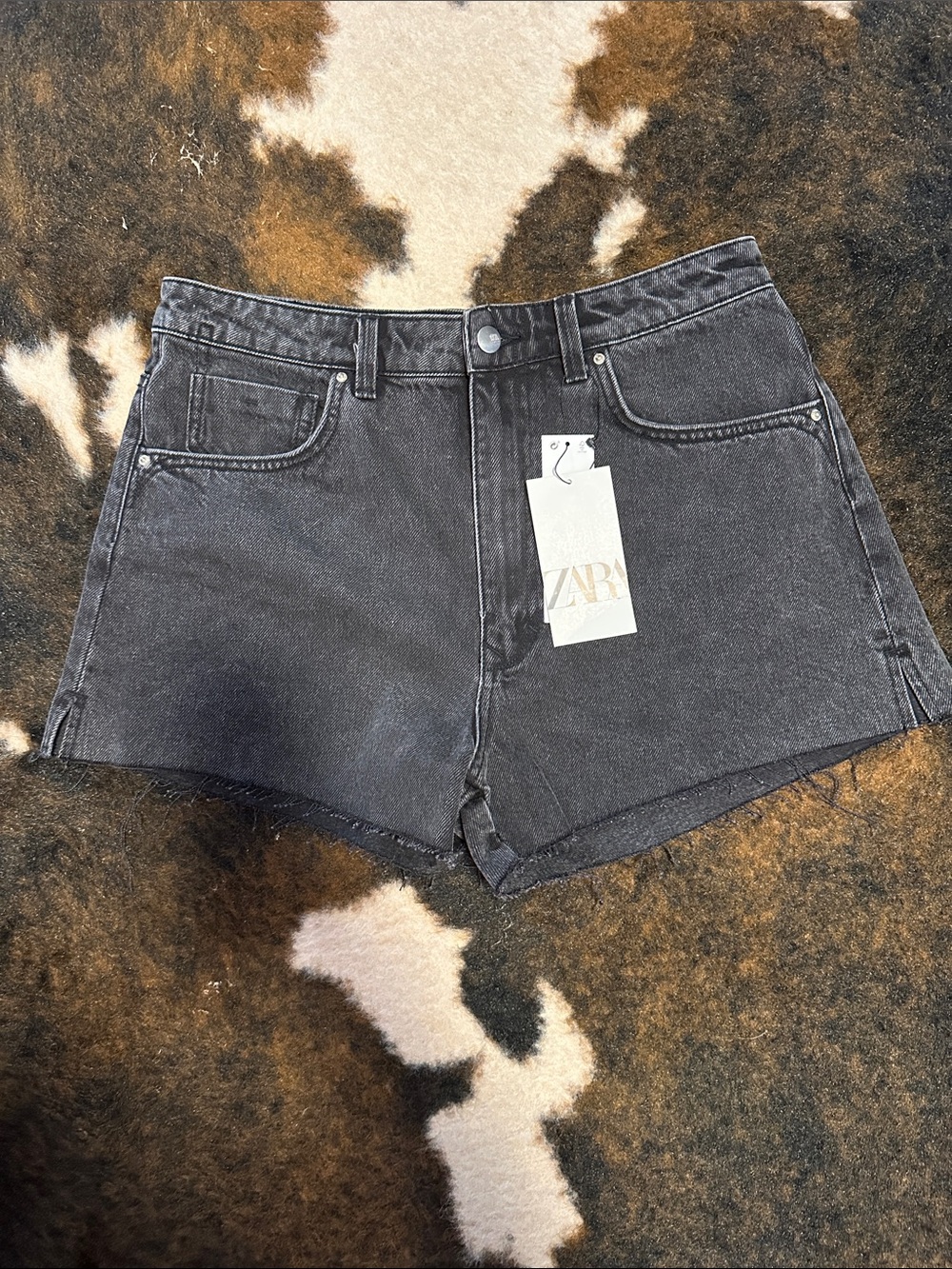 Zara Washed Black High-Rise Denim Shorts